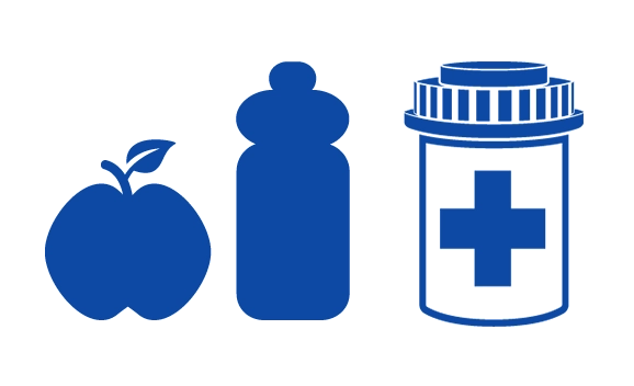 healthy diet and prescription bottle icons